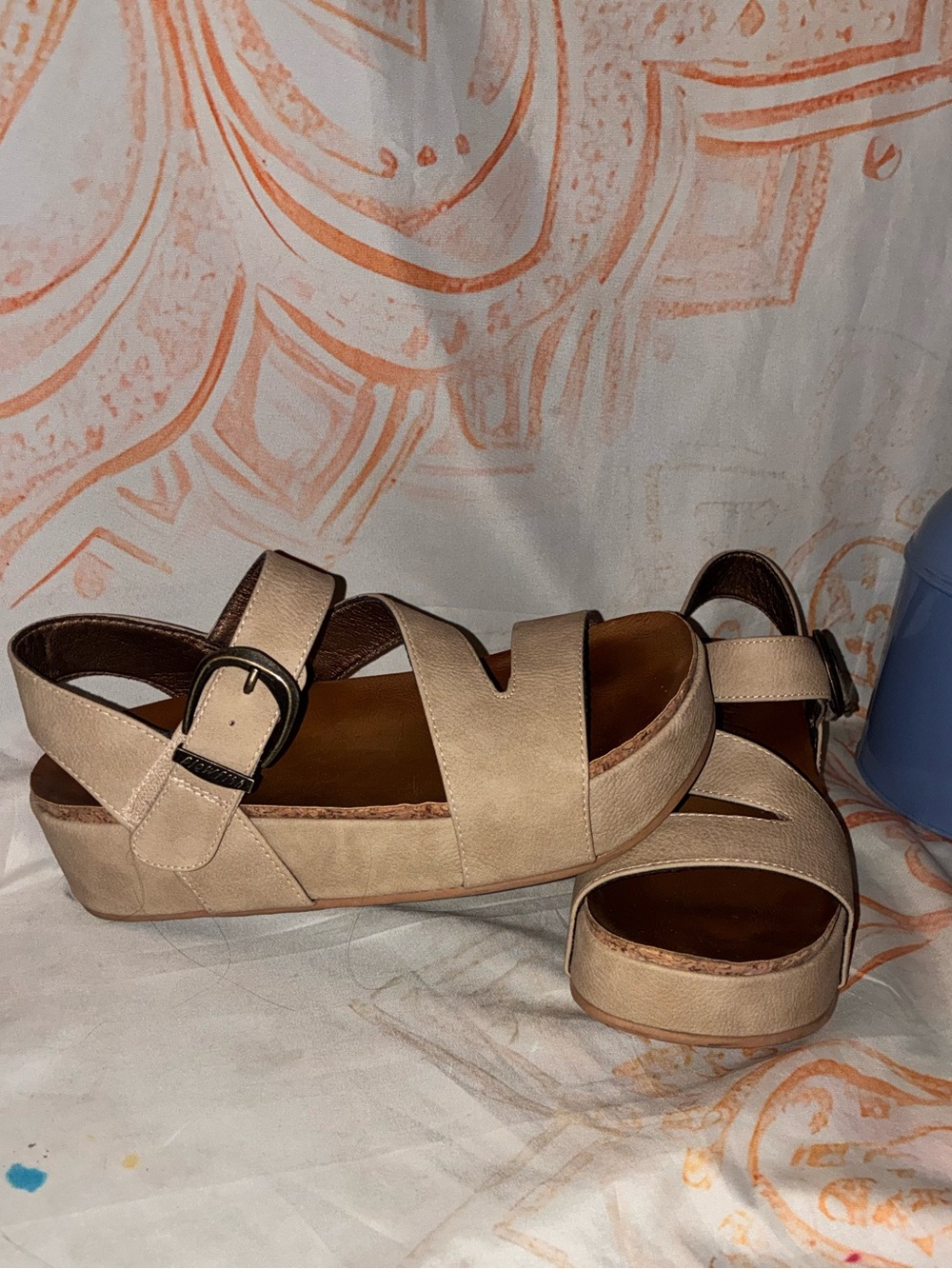 Blowfish Malibu Beige Women's Platform Sandals with Buckle/Velcro Strap